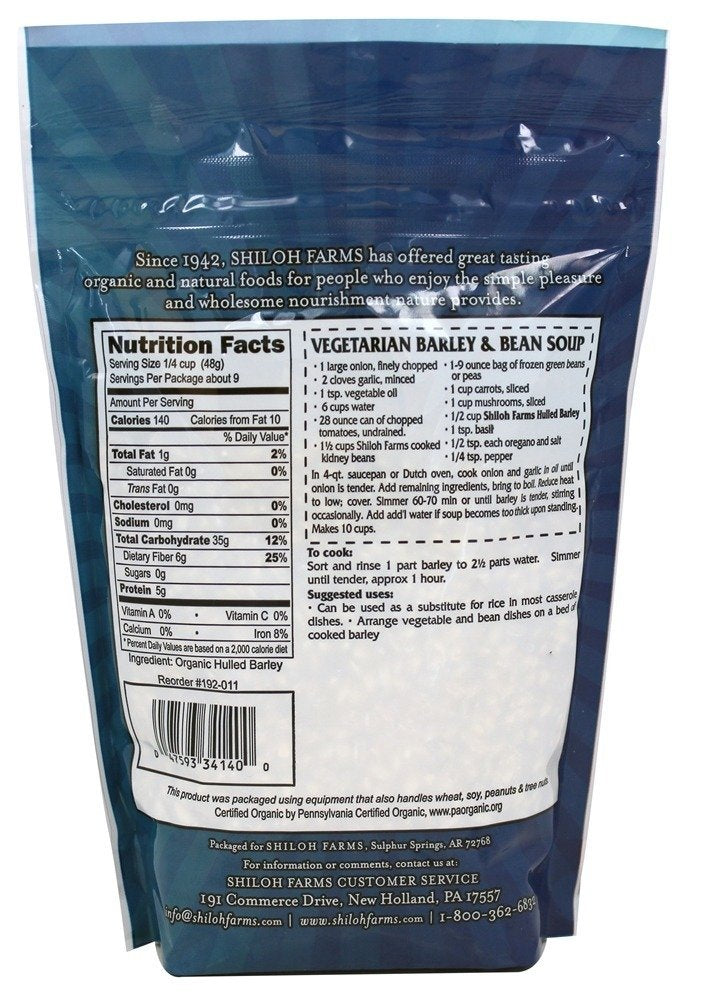 Shiloh Farms Organic hulled barley served in a bowl with vegetables for fiber