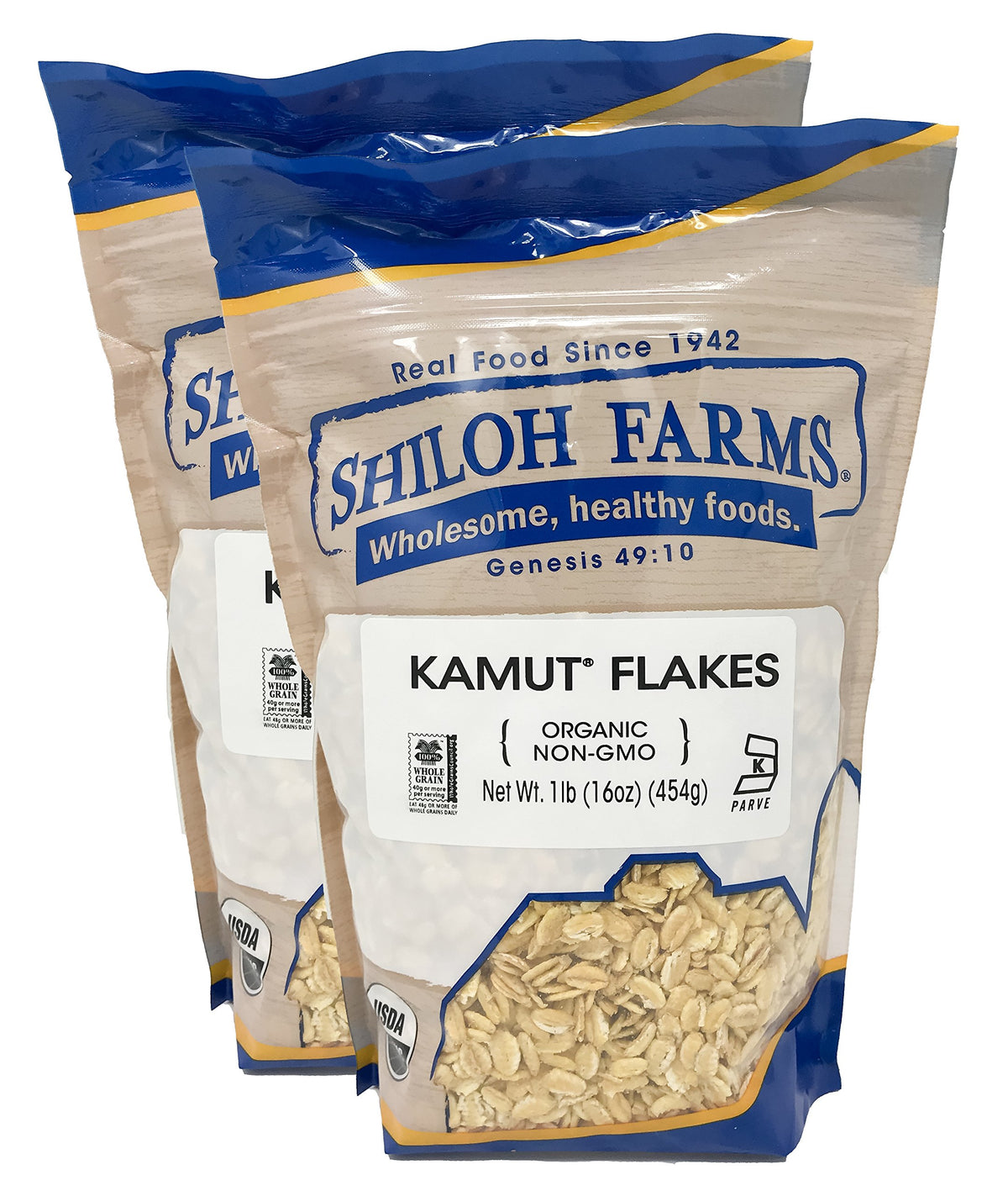 Shiloh Farms Organic Kamut Flakes package front, ideal for a protein- and fiber-rich breakfast.