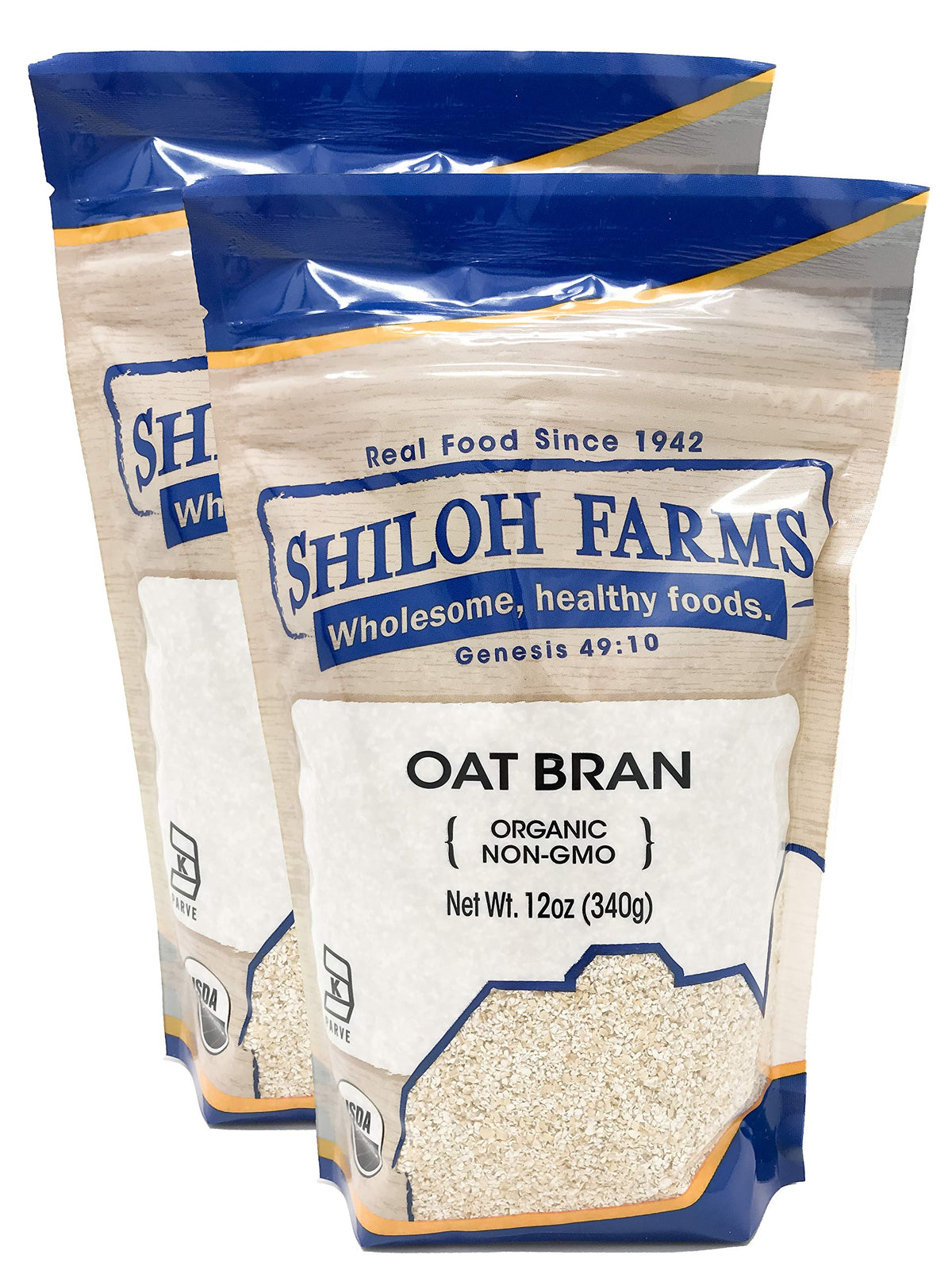 Shiloh Farms Organic Oat Bran pack shot showing the two-pack packaging for fiber-focused meals.