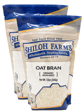 Shiloh Farms Organic Oat Bran pack shot showing the two-pack packaging for fiber-focused meals.