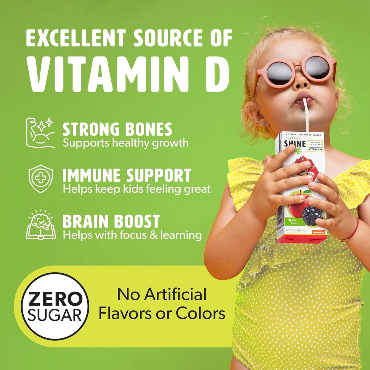 ShineWater Apple Berry juice pouch close-up with Vitamin D enrichment