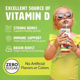 ShineWater Apple Berry juice pouch close-up with Vitamin D enrichment