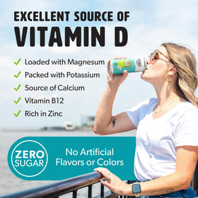 ShineWater Coconut Lime can front view highlighting vitamin D and plant-based antioxidants.