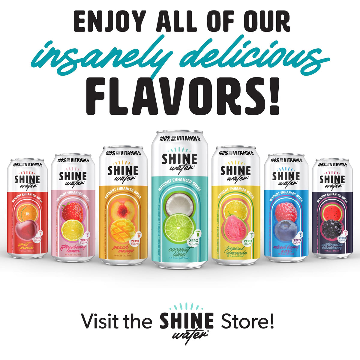 ShineWater Coconut Lime glass with ice depicts crisp, clean hydration.