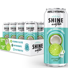 ShineWater Coconut Lime ingredients panel emphasizing plant-based antioxidants and minerals.