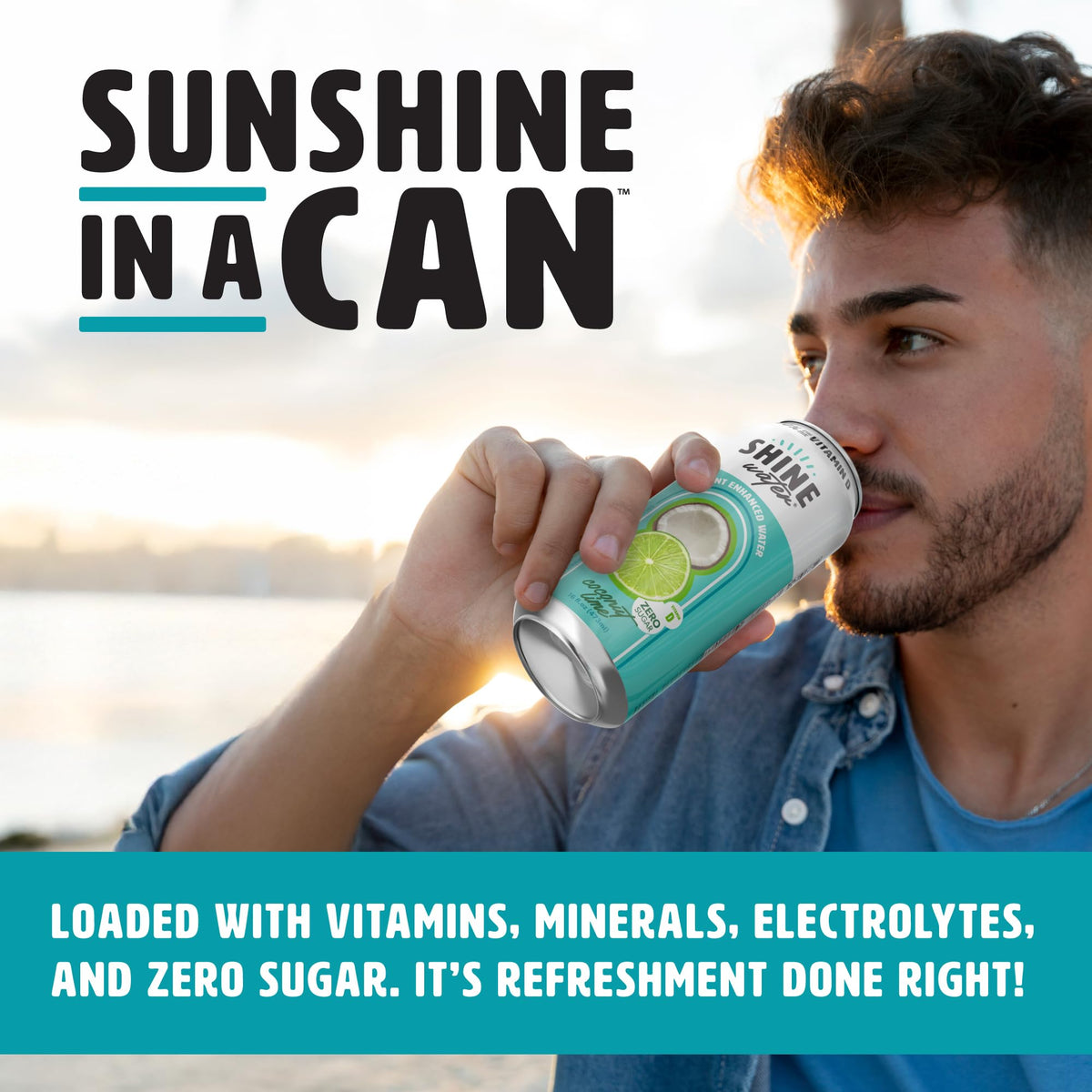 ShineWater Coconut Lime being poured for a zero-sugar, low-calorie hydration moment.