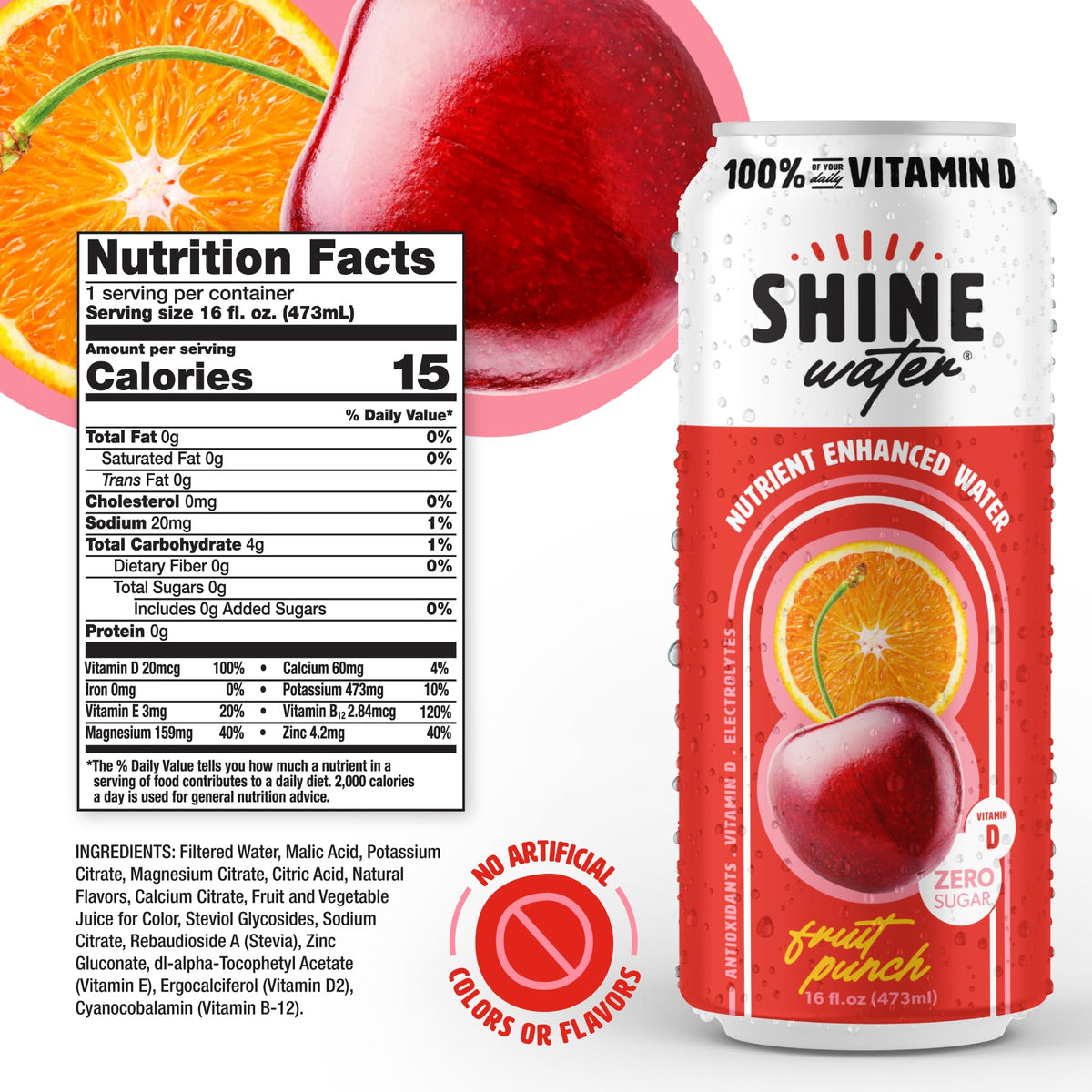 ShineWater flavor strawberry lemon label signaling clean, natural taste.