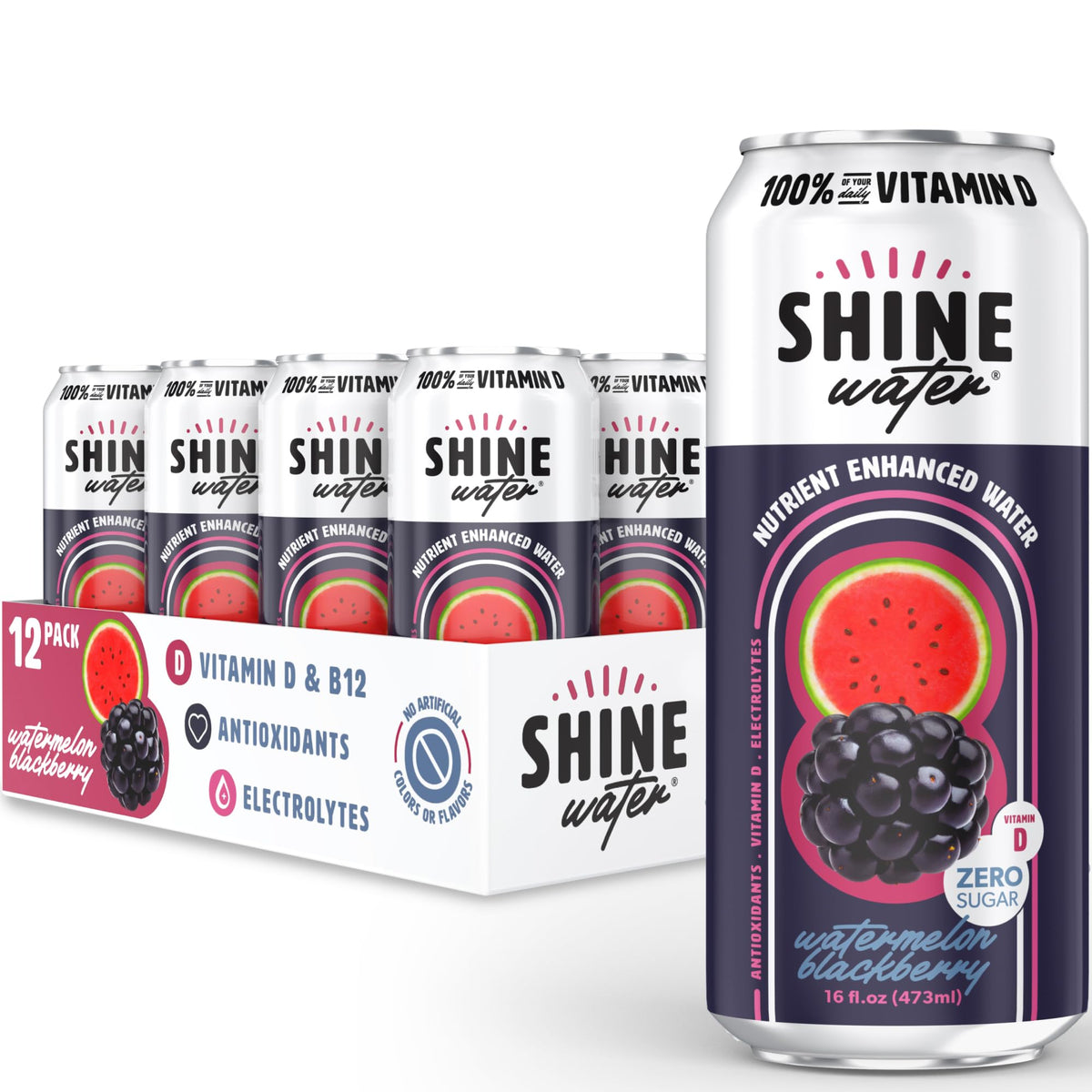 ShineWater Gluten-free Made-in-USA bottle demonstrates quality ingredients for hydration.
