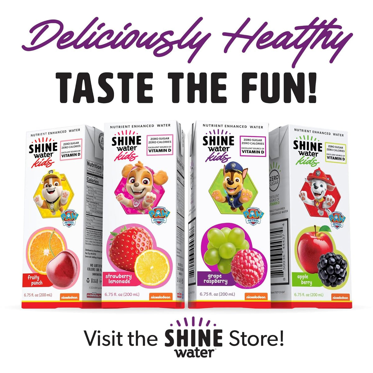 ShineWater no artificial flavors text highlights pure, natural taste for kids