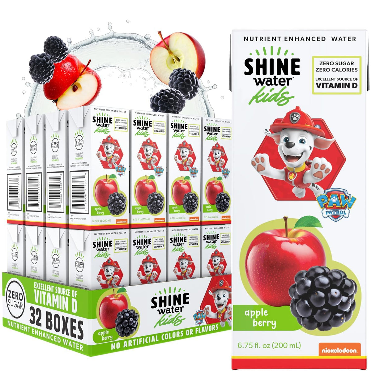 ShineWater Paw Patrol Apple Berry juice box front view for kids' hydration