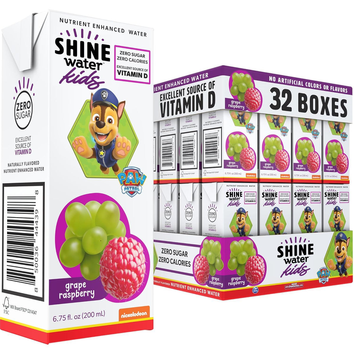 ShineWater Paw Patrol grape raspberry juice box opened by a child for on-the-go hydration