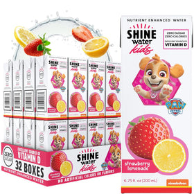 ShineWater Paw Patrol Strawberry Lemonade boxes deliver kid-friendly hydration for school lunches.