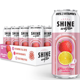 ShineWater label highlights plant-based antioxidants for flavor and freshness.