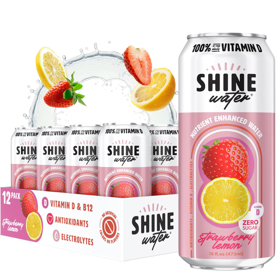 ShineWater Strawberry Lemon 12-pack for convenient zero-sugar hydration on the go.