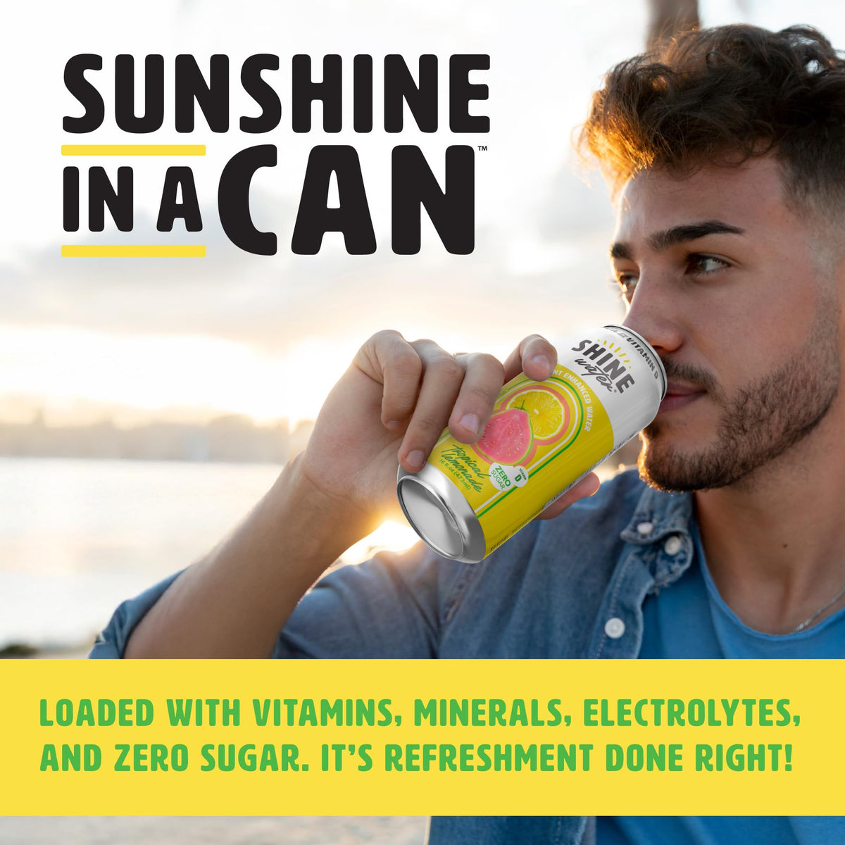 ShineWater Tropical Lemonade glass pour showcases crisp, refreshing flavor with zero added sugar.