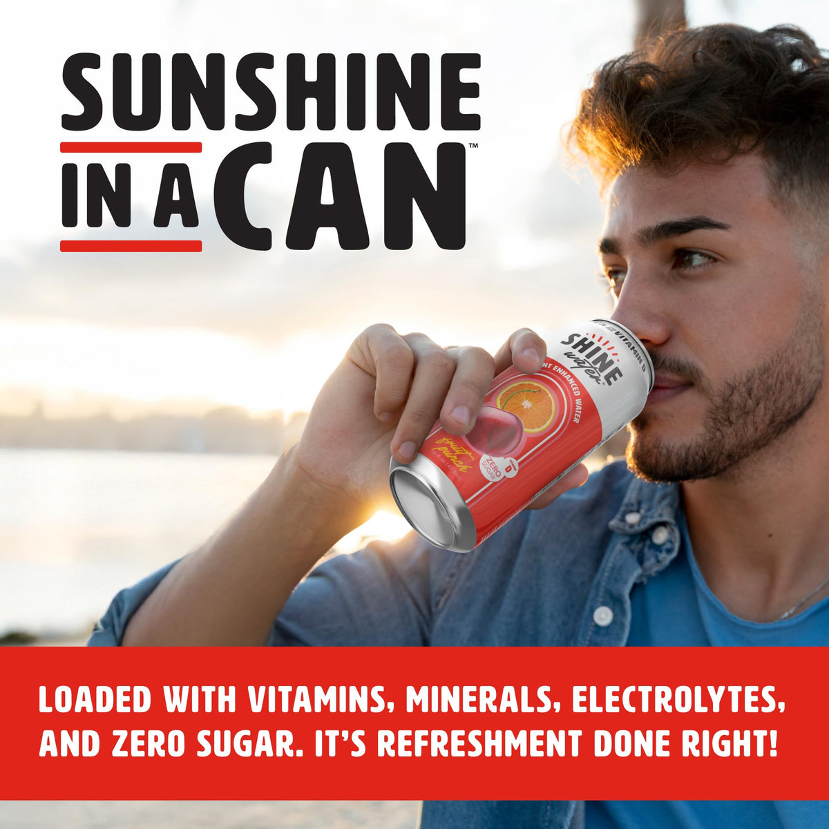 ShineWater Vitamin D electrolyte glass showing daily vitamin D support.