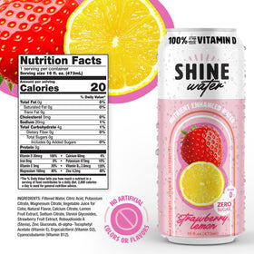 ShineWater vitamin D electrolyte ingredients panel with magnesium and zinc for balanced hydration.