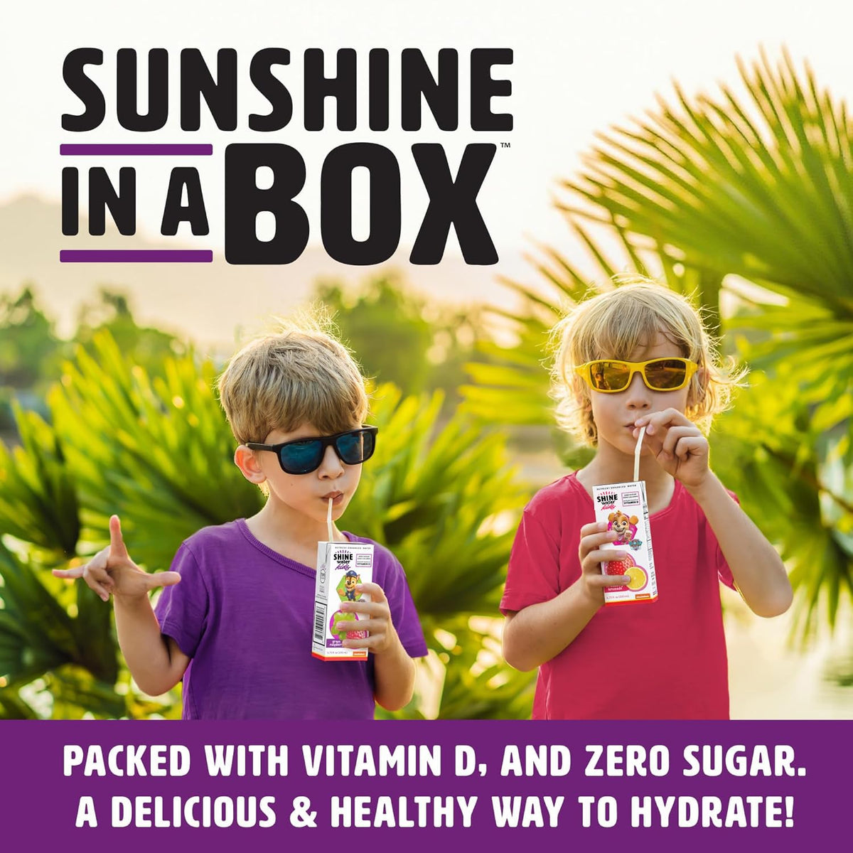 ShineWater vitamin D graphic showing added vitamin D for daily vitality