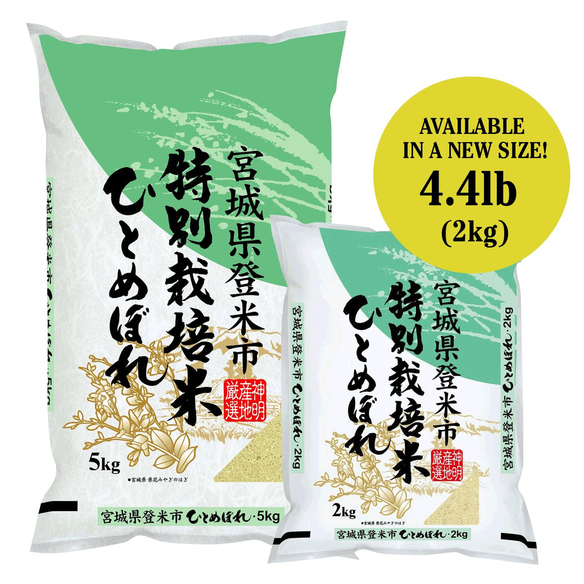 Shinmei Sanchi Gensen Hitomebore rice grains in bowl ideal for rice bowls and sushi.