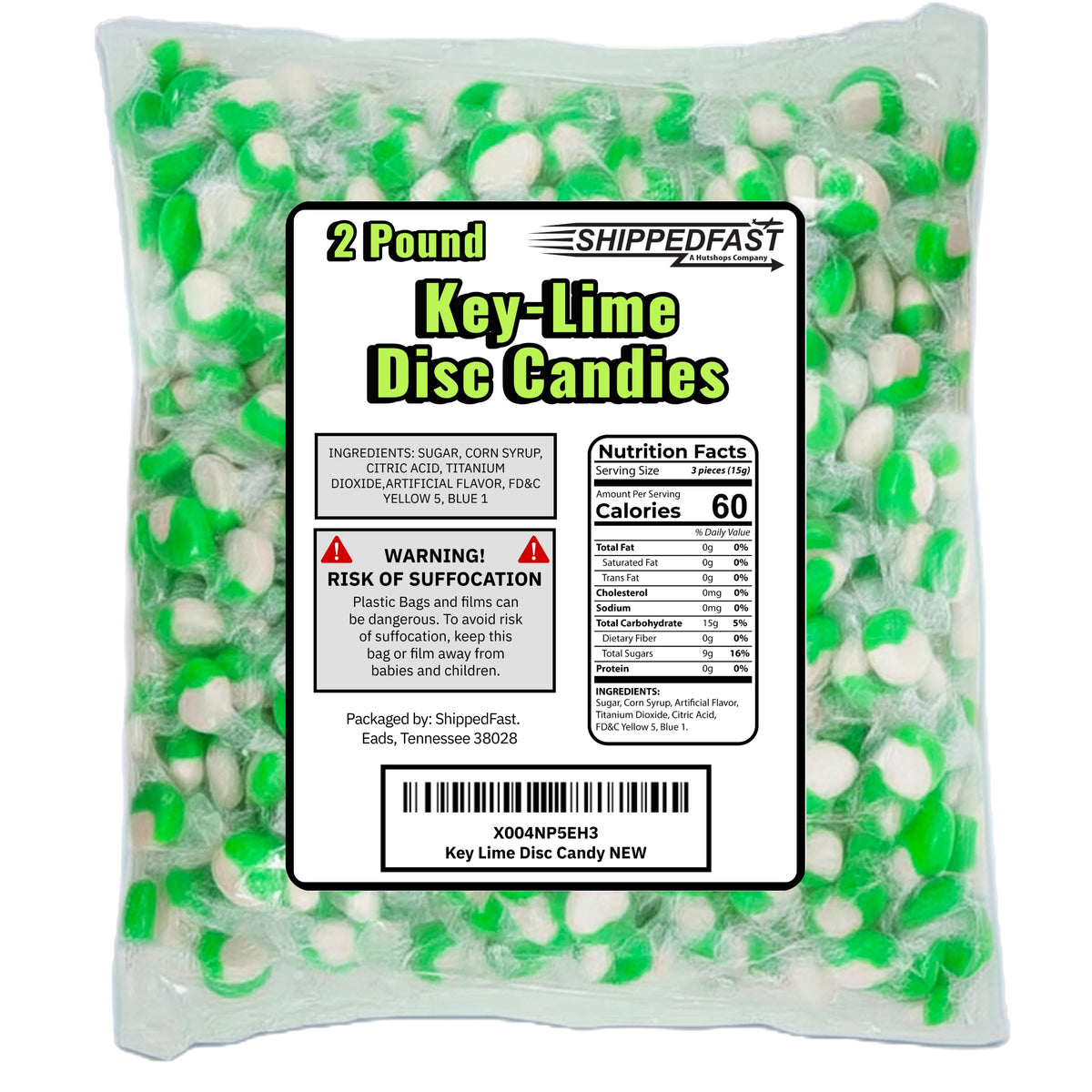 ShippedFast Key Lime Candies bag — vibrant green discs ideal for candy bowls and events.