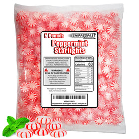 Shippedfast Peppermint Starlights candy packaging highlights bulk value and freshness.
