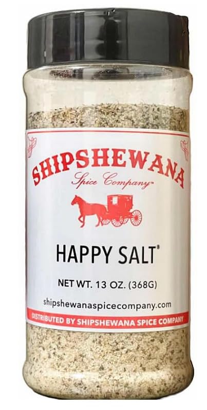 Shipshewana Spice Company Happy Salt bottle shown for everyday cooking.