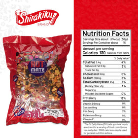 Shirakiku arare crackers with wasabi-peas provide protein and fiber in a crunchy, satisfying snack.