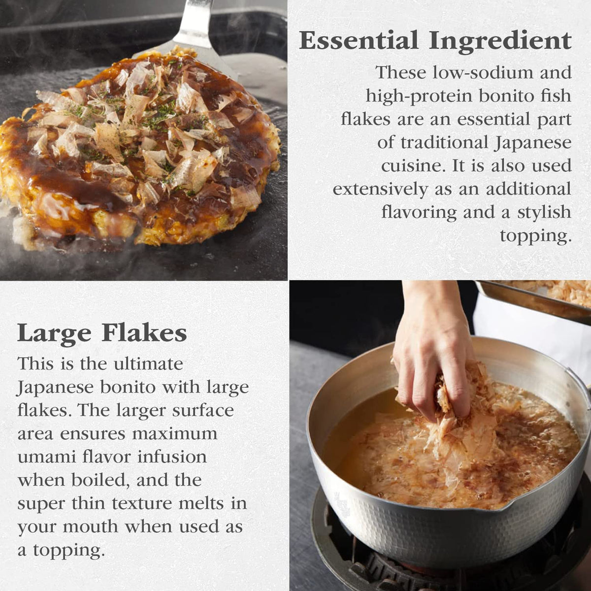 Shirakiku bonito flakes pre-cut thin slices ideal as topping.