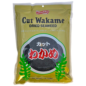 Shirakiku cut wakame in a resealable package for easy storage and quick prep.