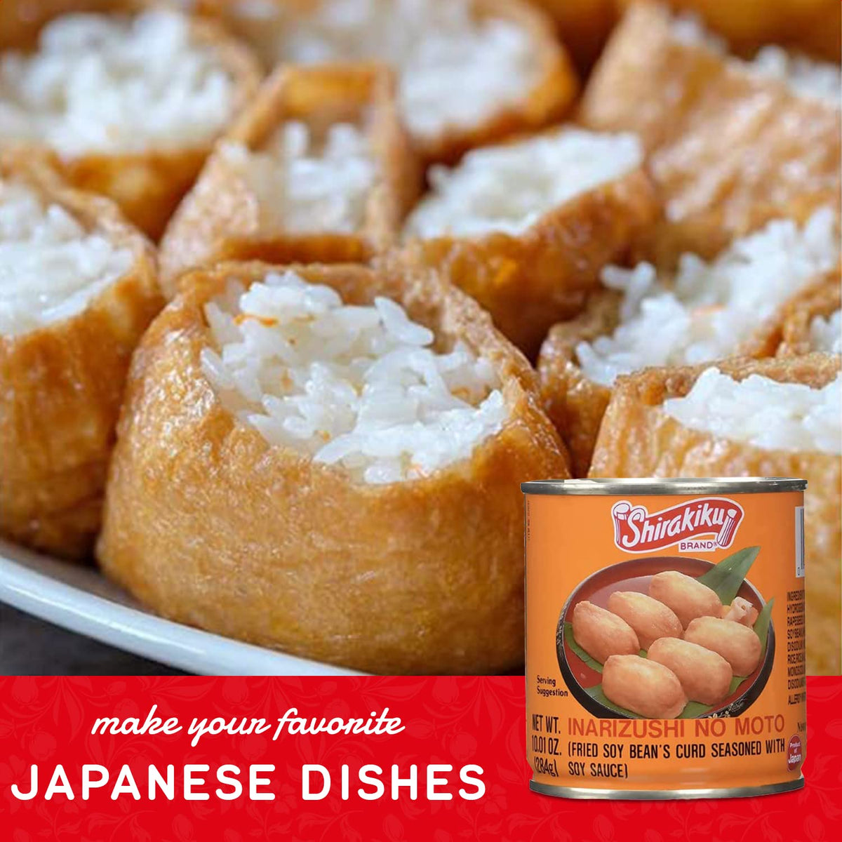 Shirakiku Inarizushi No Moto sushi dinner setup showing versatile fried bean curd topping