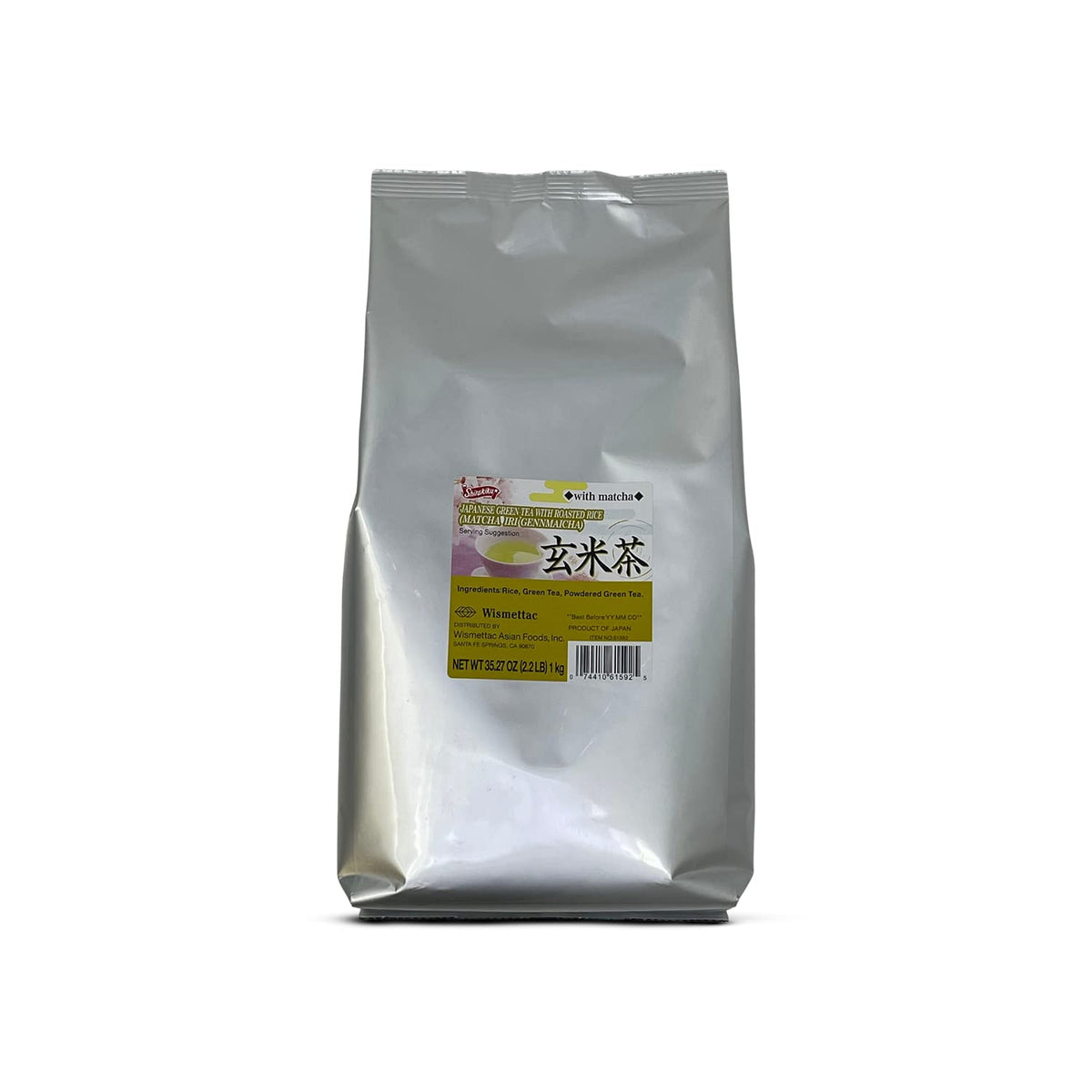 Shirakiku Iri Genmaicha loose leaf tea with vibrant leaves for mindful ritual