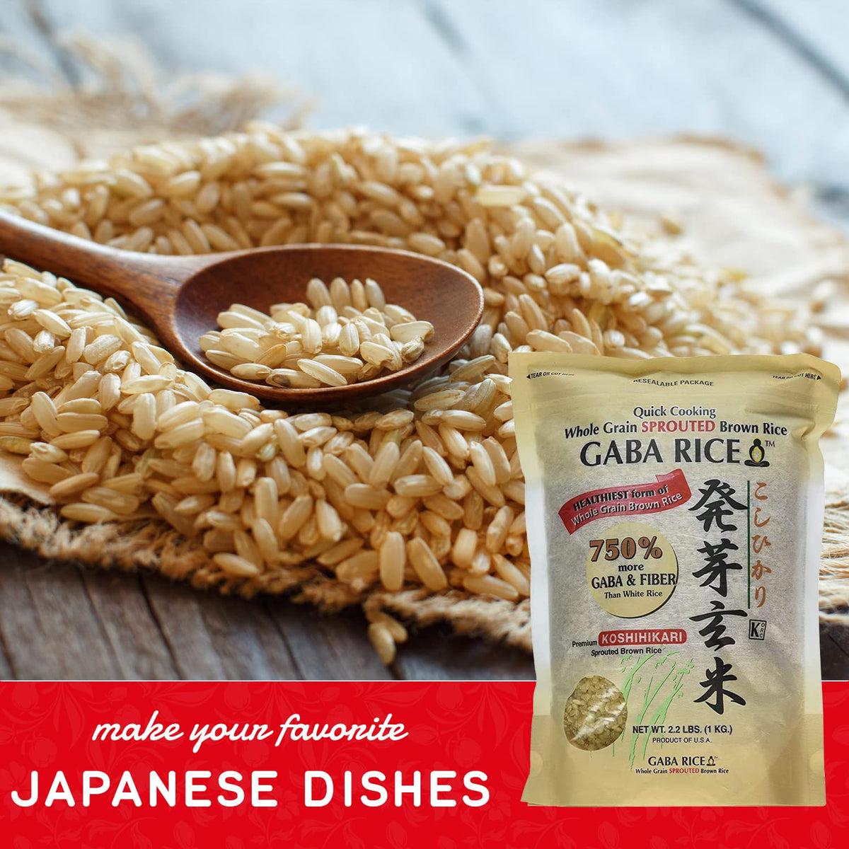 Shirakiku Koshihikari sprouted rice nutrition label emphasizes versatility for meals.