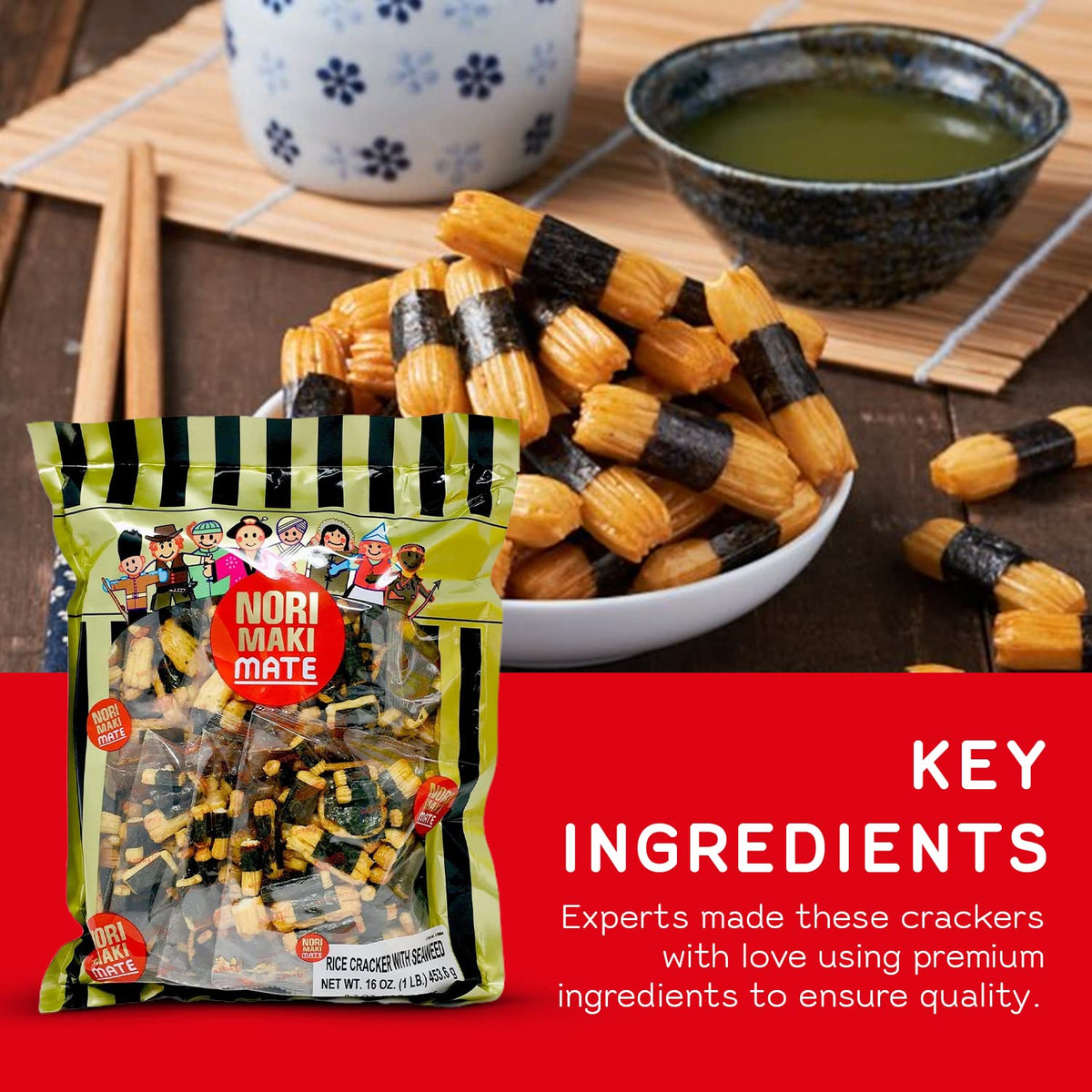 Shirakiku Norimaki Mate ingredients close-up including glutinous rice and seaweed