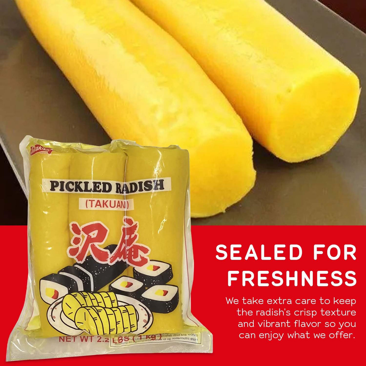 Shirakiku pickled radish takuwan used in sandwiches for crunchy bite