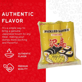 Shirakiku pickled radish takuwan beside sushi boosts flavor contrast