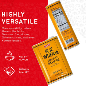Shirakiku sesame oil cold press process closeup communicates quality and flavor
