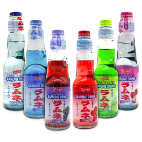 SHIRAKIKU BRAND Ramune variety pack bottles showcase colorful flavors for sharing moments.