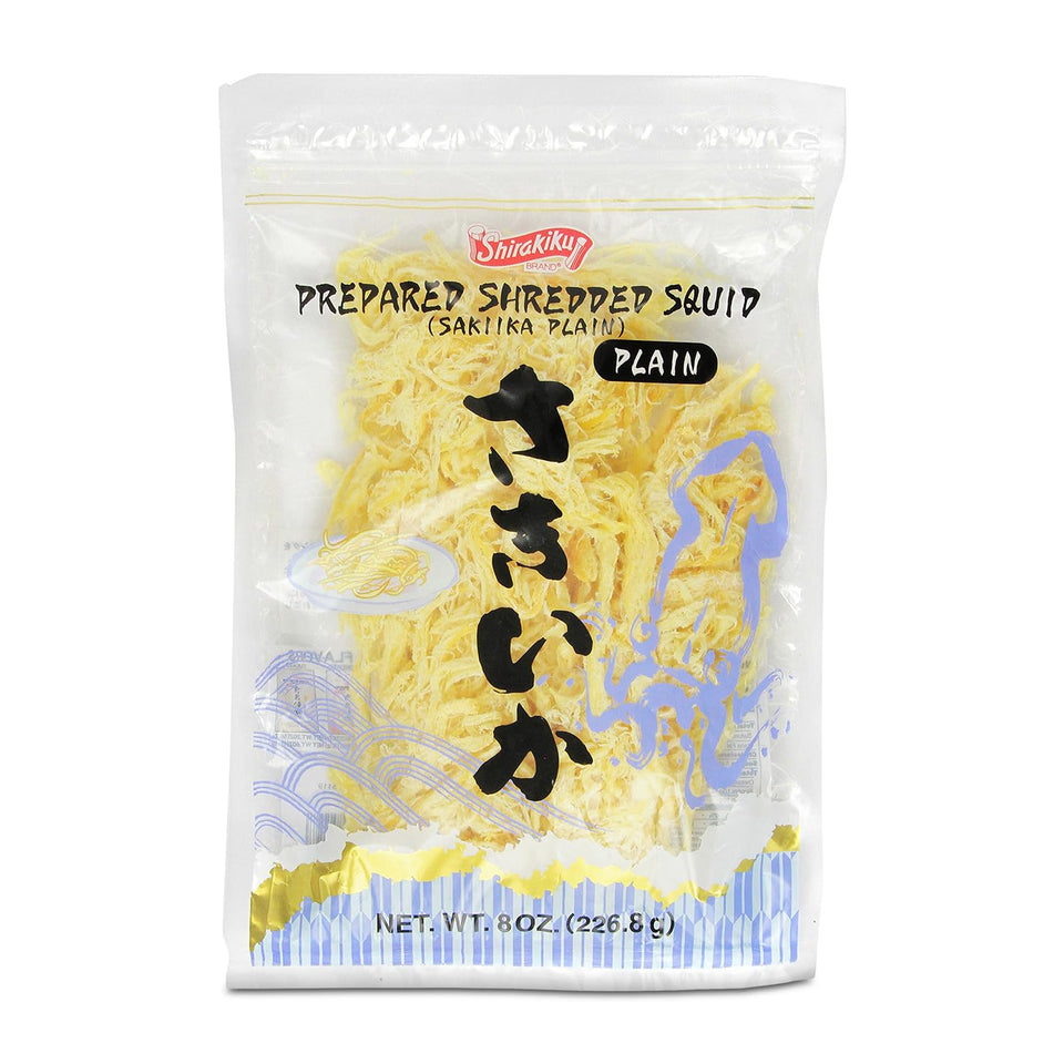 Shirakiku Saki Ika plain-flavor shredded squid bag for savory cravings