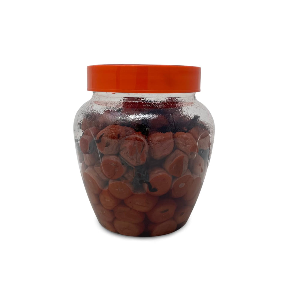 Shirakiku umeboshi jar with salted plums for rice bowls and sushi.