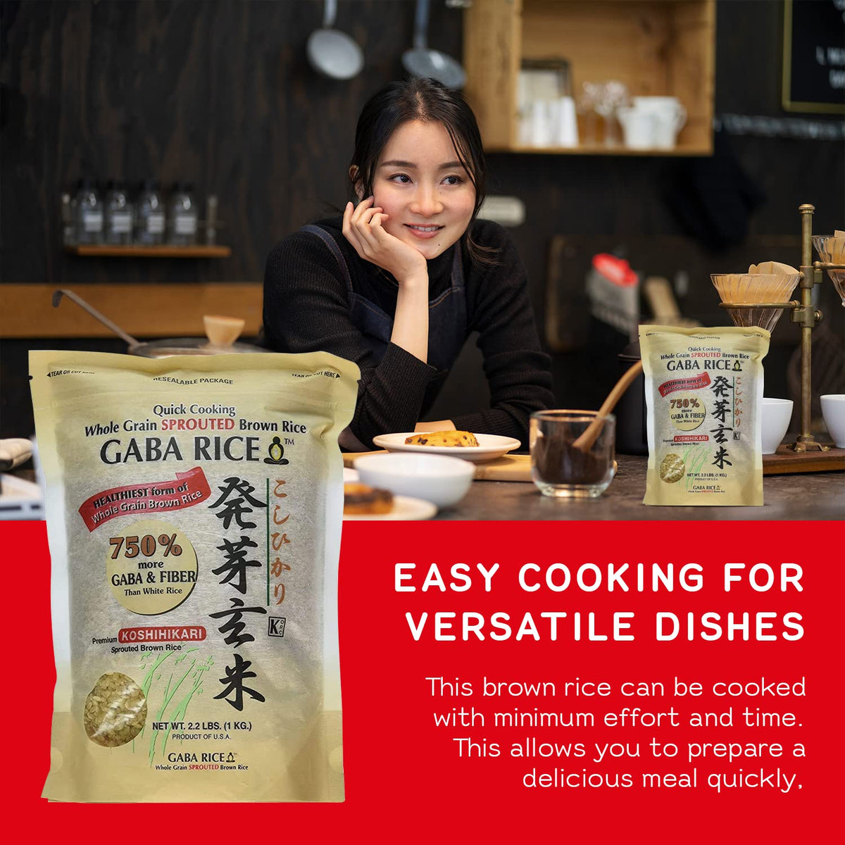 Shirakiku US-made sprouted rice packaging signals domestic origin and quality.