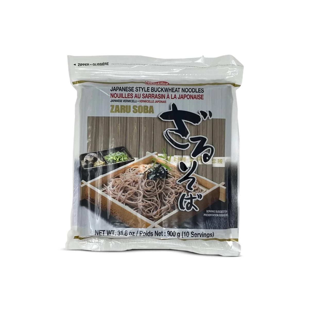 Shirakiku Zaru Soba noodles packaging shown for quick meal prep.