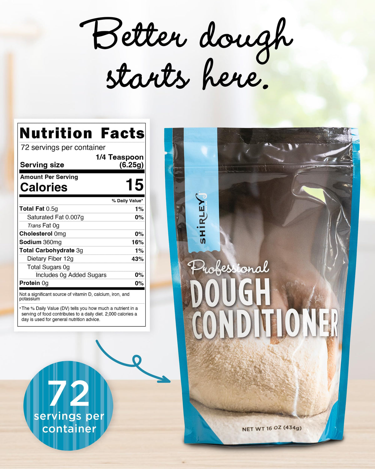 Shirley J dough conditioner pizza dough for improved elasticity and crust.