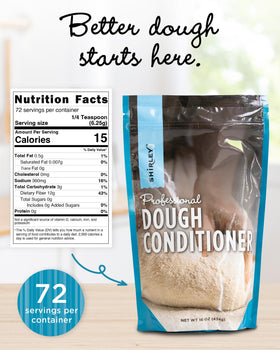 Shirley J dough conditioner pizza dough for improved elasticity and crust.