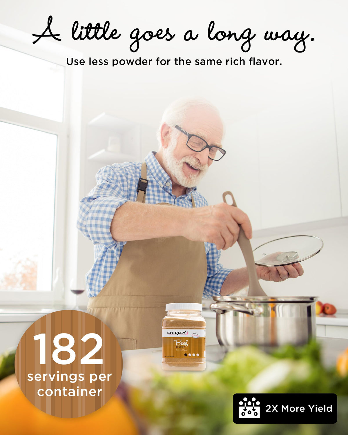 Shirley J Rich Beef Bouillon Powder adds depth to rice and vegetables.