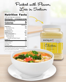 Shirley J Rich Chicken Bouillon Powder dissolving in water for instant gourmet broth