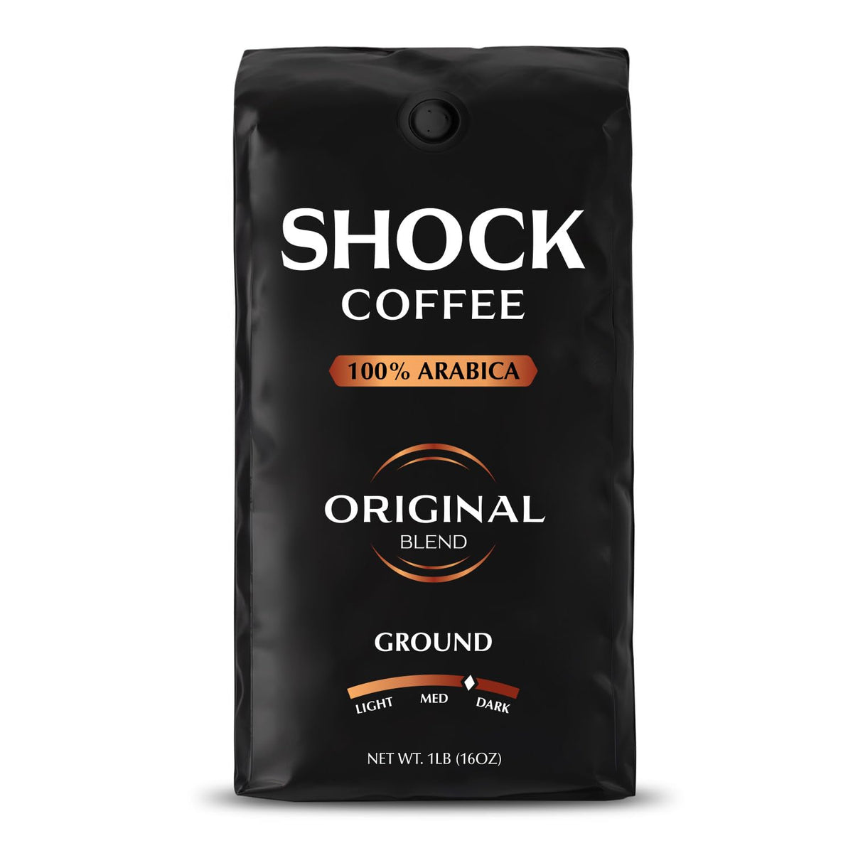 Shock Coffee Ground bag open, showcasing fresh aroma for an energizing morning.