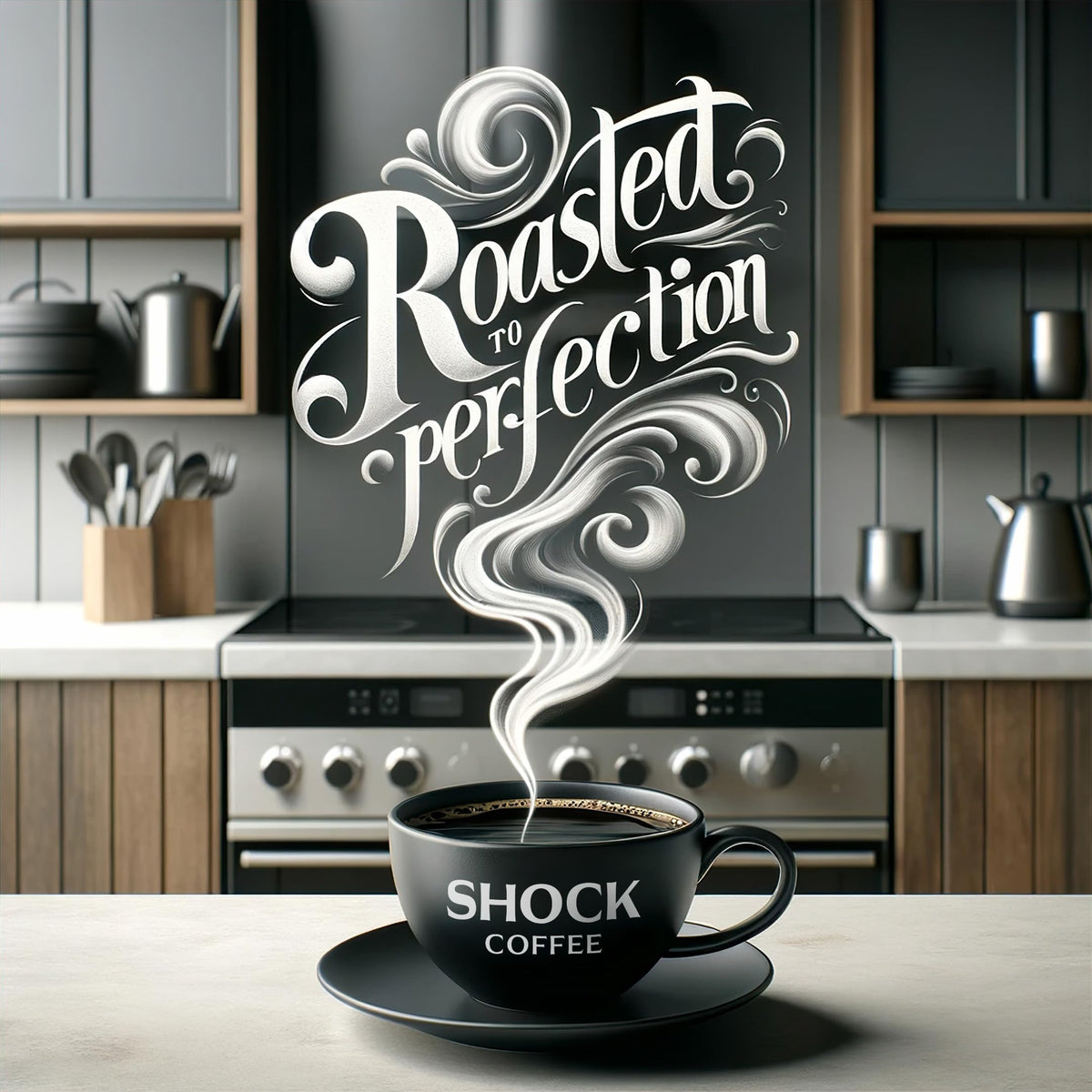 Shock Coffee Ground label closeup highlights ethical sourcing and natural blend.