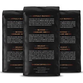 Shock Coffee Ground pour cup reveals rich aroma and strong caffeine boost.