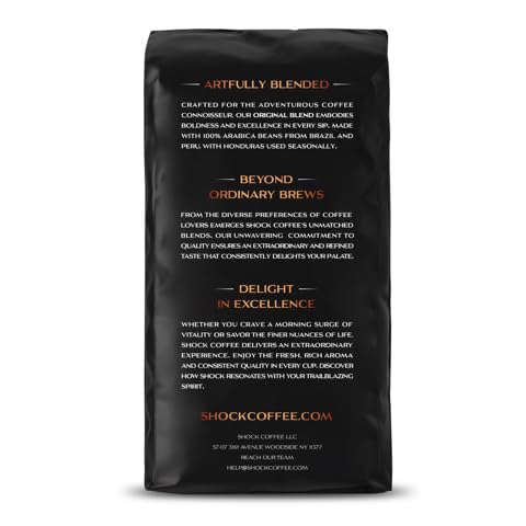 Shock Coffee medium-dark beans ideal for balanced espresso and drip.