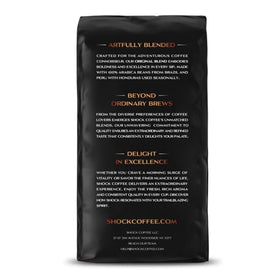 Shock Coffee medium-dark beans ideal for balanced espresso and drip.